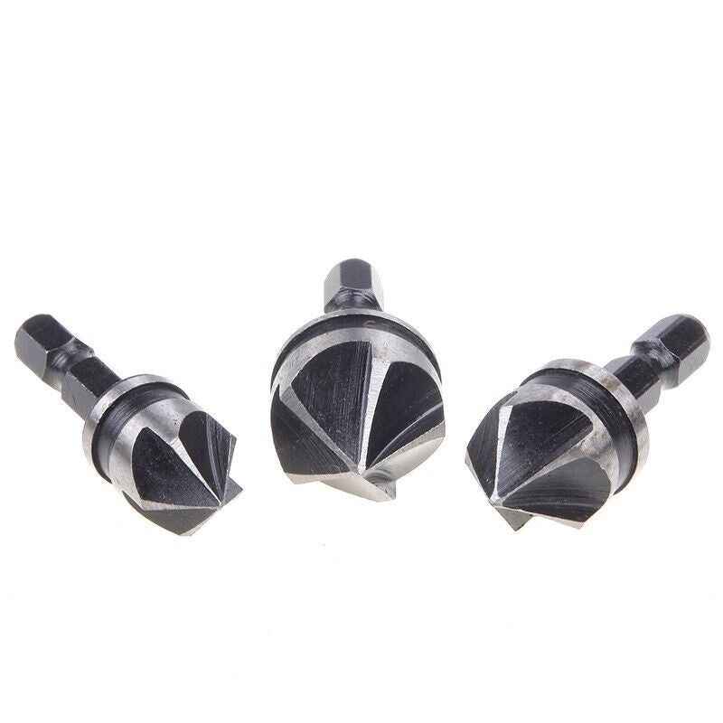 3pc Hex Countersink Drill Bits Carbon Steel HCS  1/4" 12mm 16mm 19mm Shank - Dukes Supplies