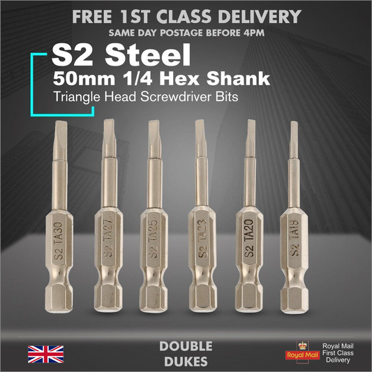 6Pcs Magnetic Triangle Head Screwdriver Bits S2 Steel 1/4" Hex Shank Alloy 50mm - Dukes Supplies
