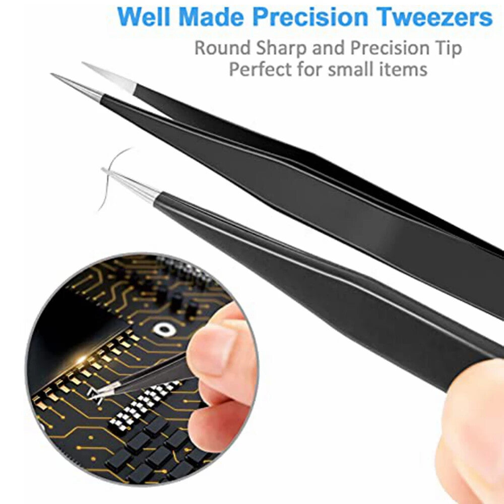 2pcs Stainless Steel Micro Precision Fine Pointed Professional Tweezers DIY Tech - Dukes Supplies
