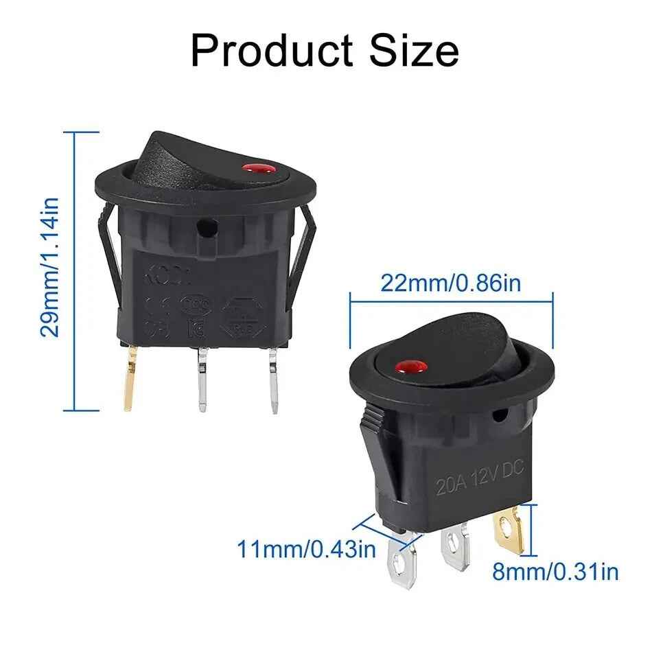5Pcs 12V ON/OFF LED Round 12v Rocker Toggle Switch Dashboard Boat Van - Dukes Supplies