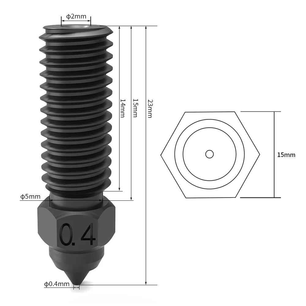 Creality K1/K1 Max CR-M4 Nozzle Hardened Steel 0.2mm-1.2mm 3D Printer M6 Thread - Dukes Supplies