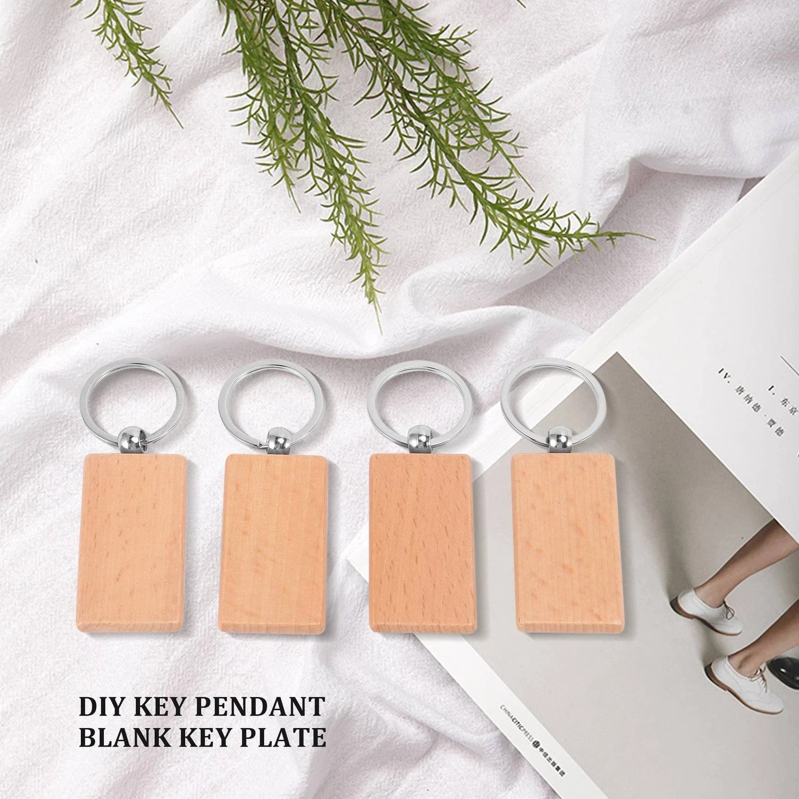 Blank Rectangle Wooden Key Chain DIY Engraving Art Wood Keychains Key Tags - Image 10