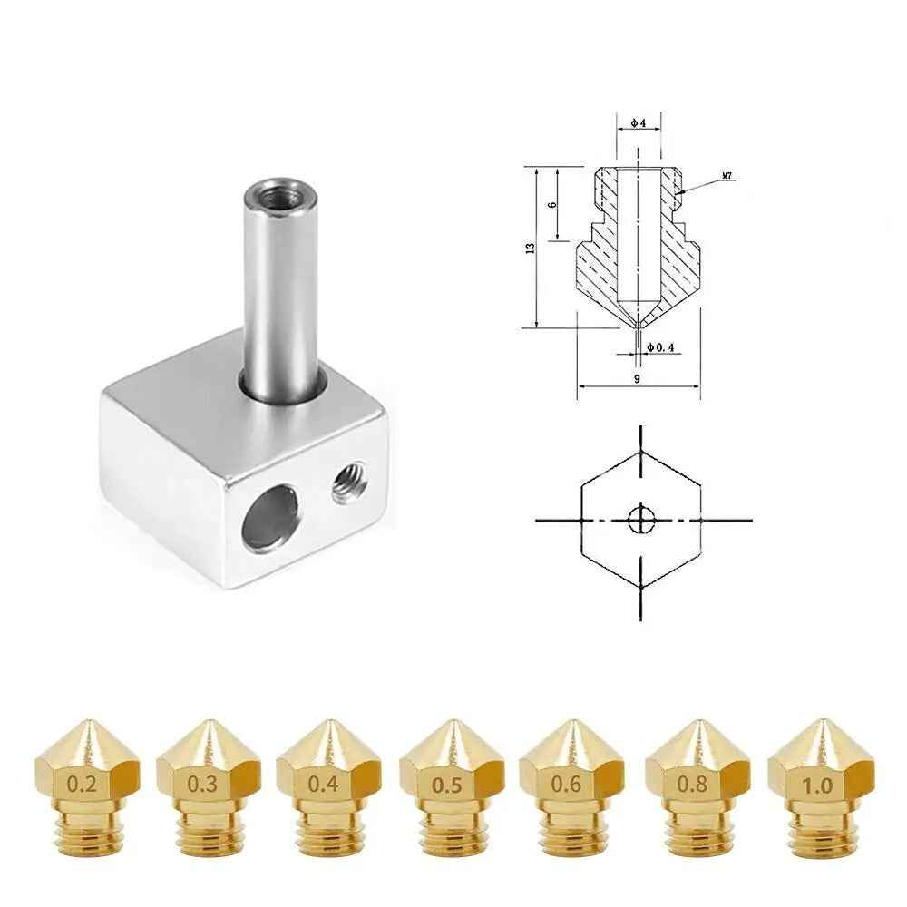 3D Printer Nozzle MK10 M7 Extruder Nozzle 0.4mm Wanhao FlashForge Creator Pro 2 - Dukes Supplies