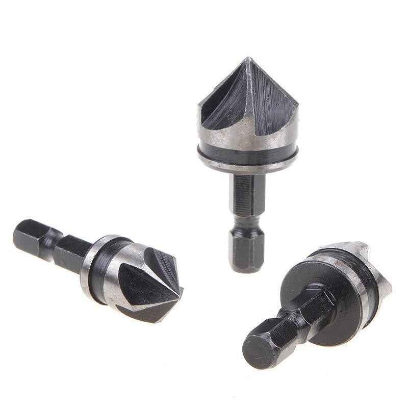 3pc Hex Countersink Drill Bits Carbon Steel HCS  1/4" 12mm 16mm 19mm Shank - Dukes Supplies
