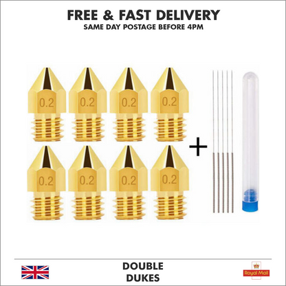 3D Printer MK8 Extruder Nozzle 8pc 0.2mm Creality Ender 3 / V2 / CR10s / SE-6 - Dukes Supplies