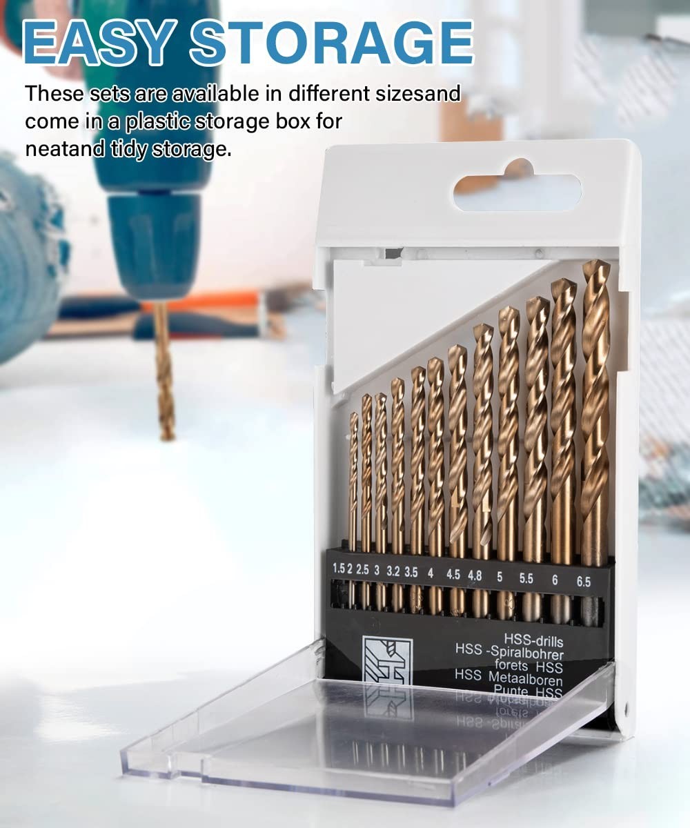 13 Pcs 1.5mm-6.5mm HSS 5% Cobalt Drill Bit Set, for Stainless Steel, Wood, Metal - Image 19