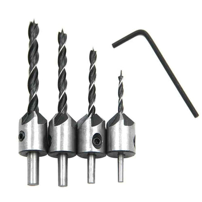 4x HSS 5 Flute Countersink Drill Bit Set Reamer Woodworking Chamfer & Wrench - Dukes Supplies