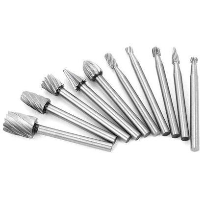 10 x HSS Routing Wood Carving Tool Rotary Drill File Router Bits For Dremel - Dukes Supplies