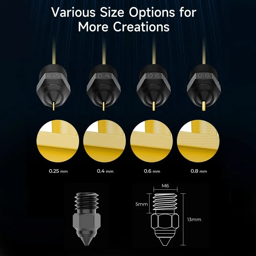 5pc 0.4mm Hardened Steel 3D Printer Nozzle Pointed MK8 CR-10 Ender 3 Anet A8 m6 - Dukes Supplies