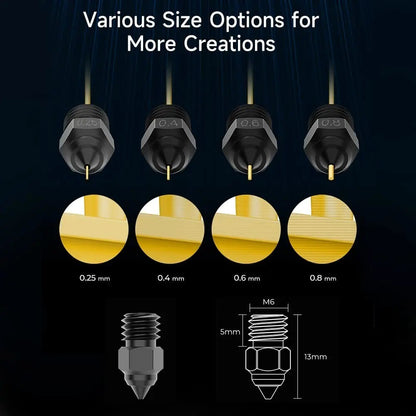 5pc 0.4mm Hardened Steel 3D Printer Nozzle Pointed MK8 CR-10 Ender 3 Anet A8 m6 - Dukes Supplies