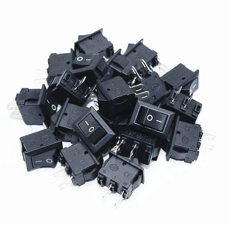 Rectangular Rocker Switch 15mm X 10mm KCD1 SPST Small Black 2 Pin ON-OFF 250V - Dukes Supplies