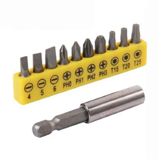 10pc Screwdriver Bits - Torx Cross Head Slotted Philips Hex Power Driver Screw - Dukes Supplies