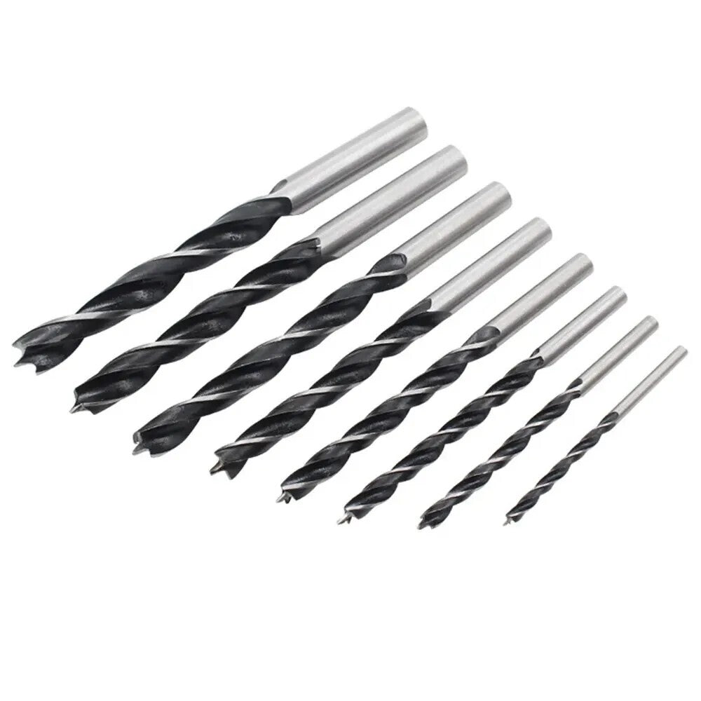 8pc HSS Twist Drill Bit Set Spur Brad Point Round Shank Wood Drill Woodworking - Dukes Supplies