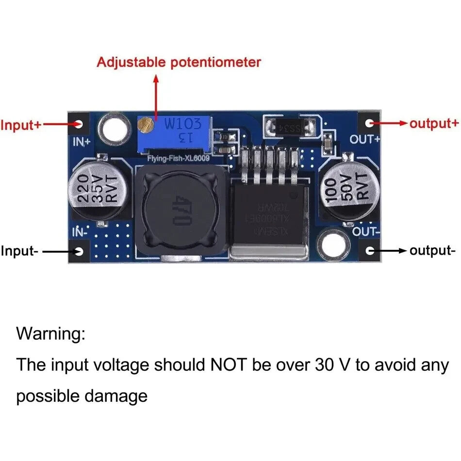 Step Up DC-DC Boost Power Supply Adjustable XL6009E1 Converter Arduino - Dukes Supplies