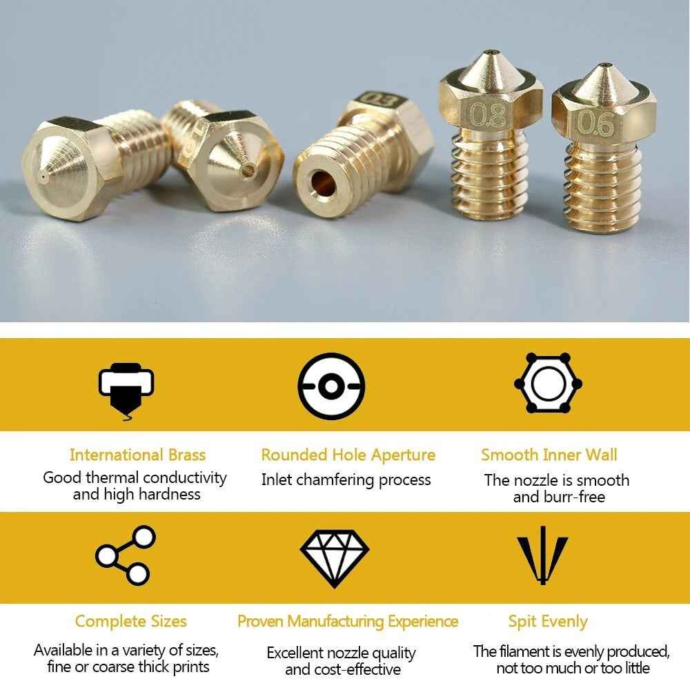 3D Printer Nozzle Brass Extruder V6 for E3DV6 Anycubic i3 Mega S X Chiron Kobra - Dukes Supplies