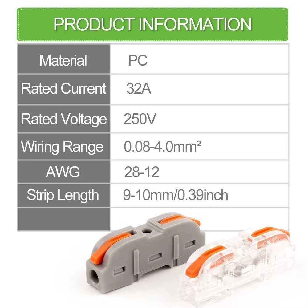SPRING LEVER TERMINAL BLOCK ELECTRICAL CABLE WIRE CONNECTOR QUICK SPLICE INLINE - Dukes Supplies