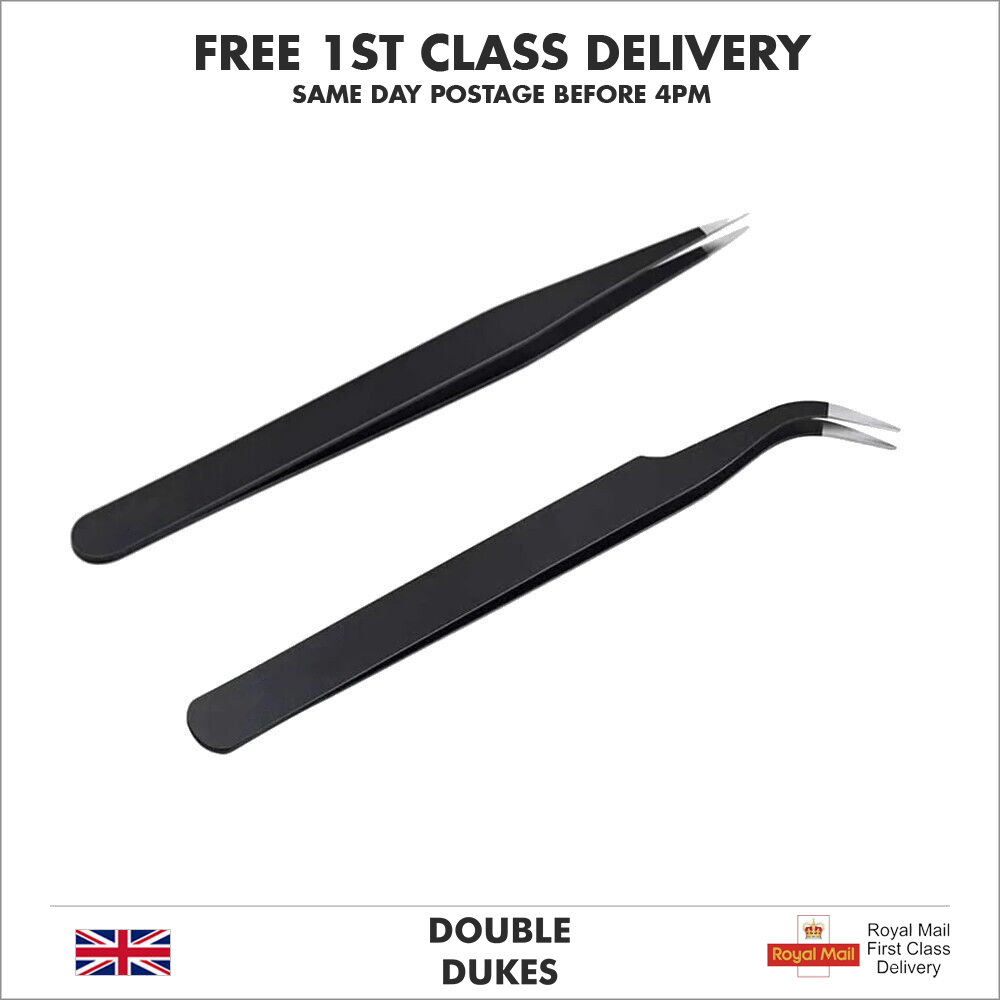 2pcs Stainless Steel Micro Precision Fine Pointed Professional Tweezers DIY Tech - Dukes Supplies