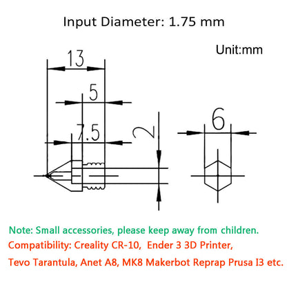 3D Printer Nozzle 0.4mm 10 Extruder MK8 Creality Ender 3 Pro CR-10r Anet A8 m6 - Dukes Supplies