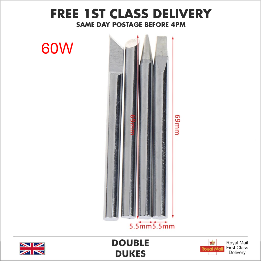 4pcs 60W Soldering Iron Tips Lead-Free Copper Solder Heads Welding Tool 4.5mm - Dukes Supplies