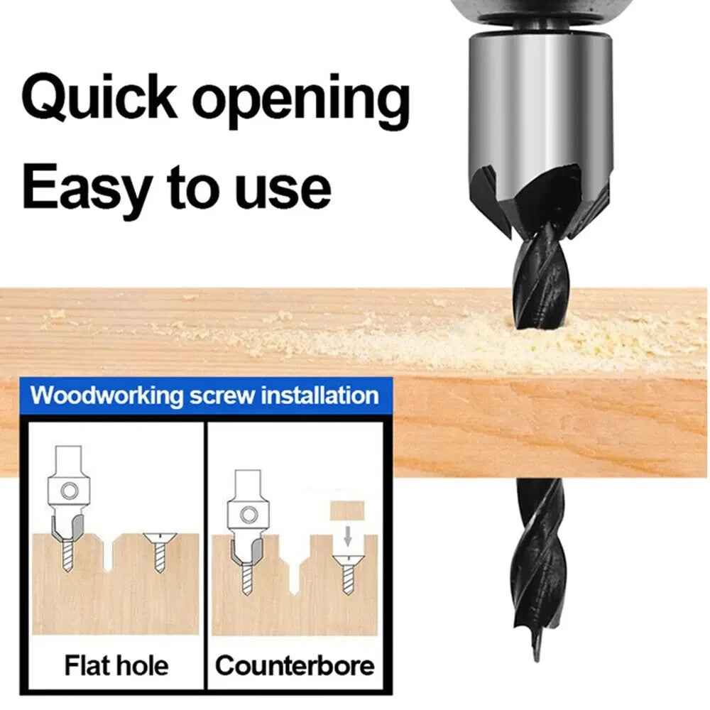 4x HSS 5 Flute Countersink Drill Bit Set Reamer Woodworking Chamfer & Wrench - Dukes Supplies