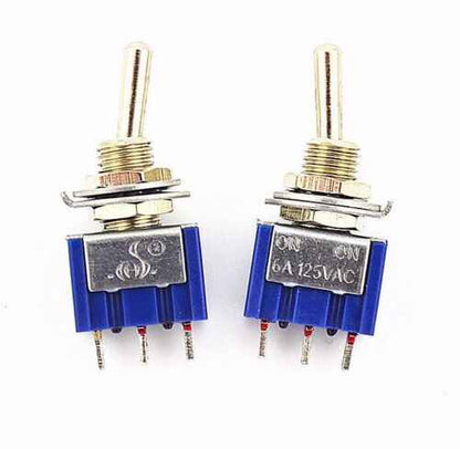 ON/ON Mini Latching Toggle Switch 3 Pin SPDT 6A 125VAC/3A 250VAC 2-Way DIY PCB - Dukes Supplies