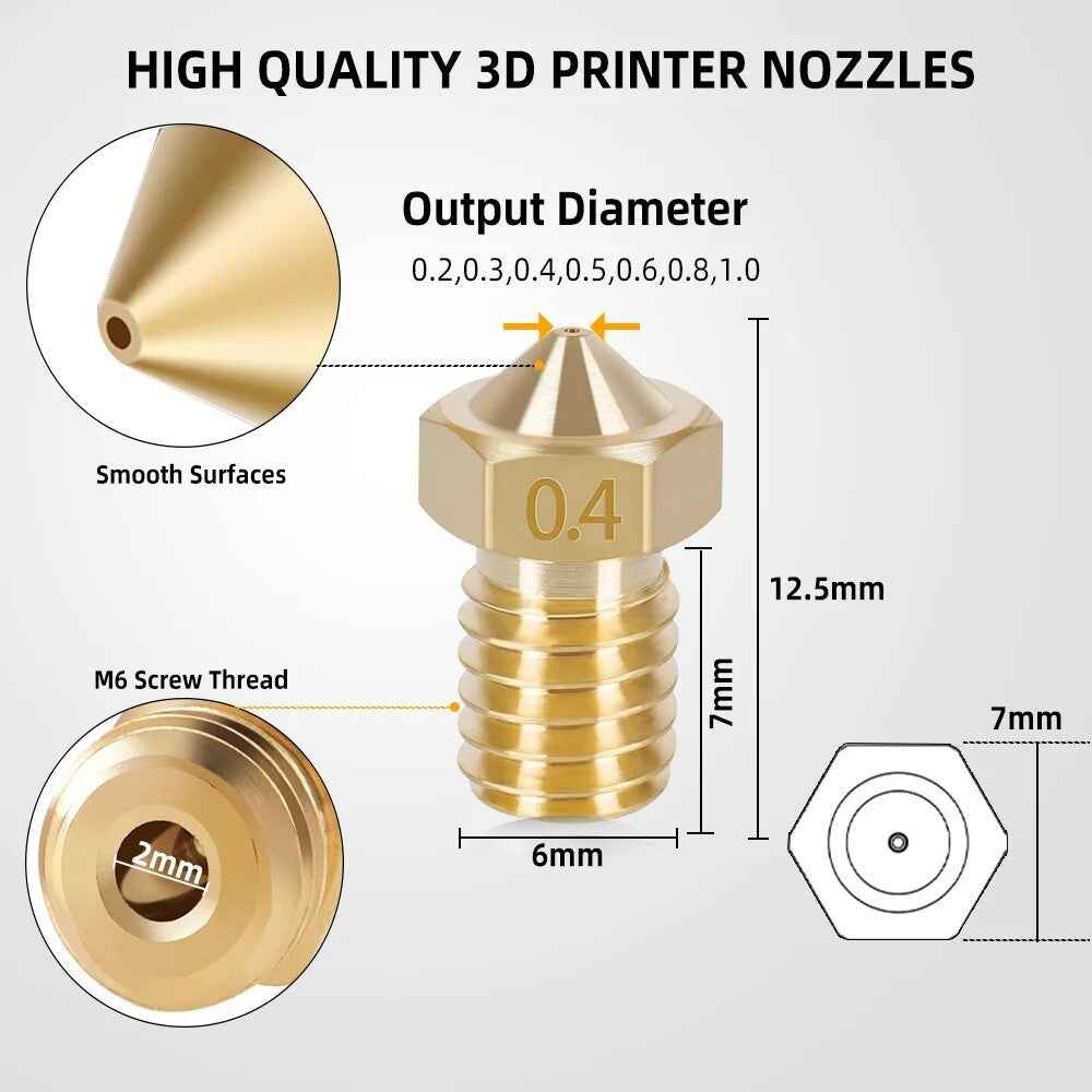 3D Printer Nozzle Brass Extruder V6 for E3DV6 Anycubic i3 Mega S X Chiron Kobra - Dukes Supplies