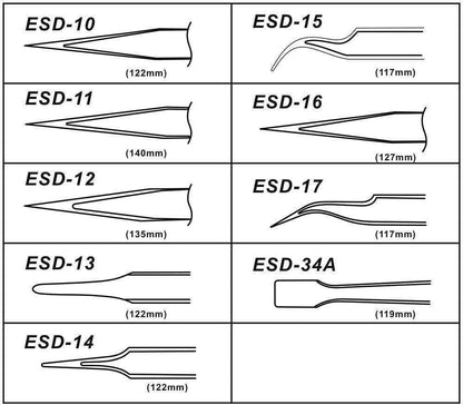 Professional ESD Anti-Static Stainless Steel Tweezers Set  Maintenance Tool 10pc - Dukes Supplies
