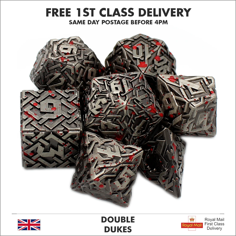 Silver Red Dragon Dice Set DND Metal Polyhedral Die Set TTRPG D&D Gift - Dukes Supplies