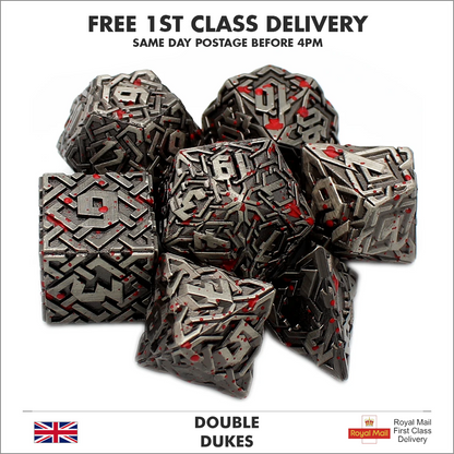 Silver Red Dragon Dice Set DND Metal Polyhedral Die Set TTRPG D&D Gift - Dukes Supplies