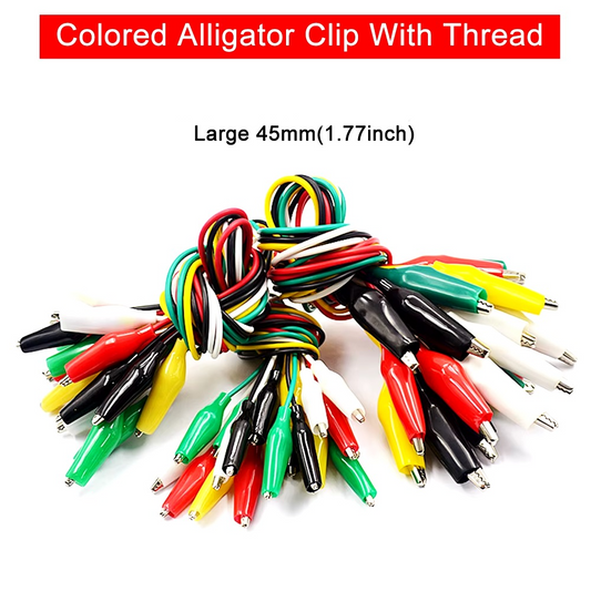 10pc Coloured Cable Wire Crocodile Test Leads Clamps Wire With Aligator Clips - Dukes Supplies
