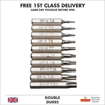 10PCS CR-V Torx Screwdriver Bits Set T3 T4 T5 T6 T7 T8 T9 T10 T15 T20 Mobile Bit - Dukes Supplies