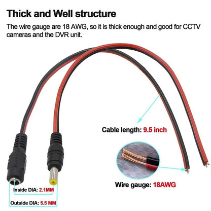 Male & Female DC 12V Power Socket Jack-Plug Connector Cable Electronic Soldering - Dukes Supplies