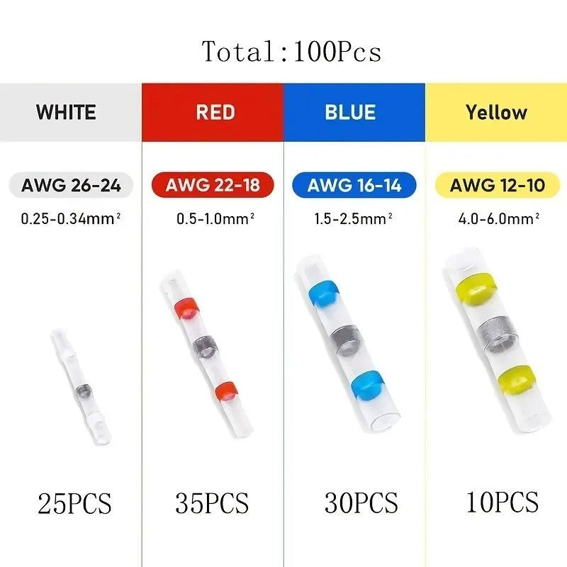 100pc Waterproof Wire Connectors Heat Shrink Solder Seal Sleeve Butt Terminals - Image 6