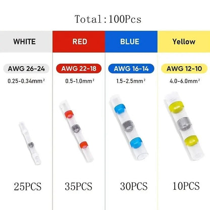 100pc Waterproof Wire Connectors Heat Shrink Solder Seal Sleeve Butt Terminals - Image 6