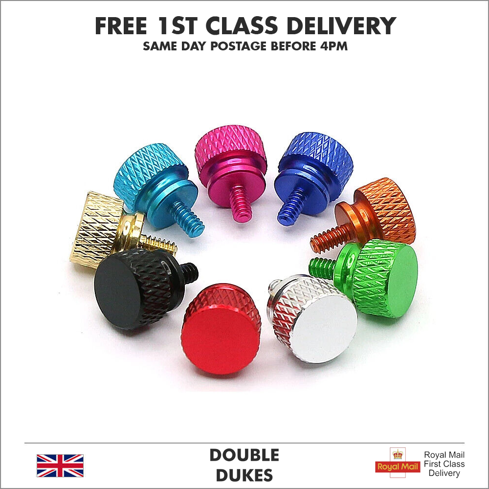 6-32 Thumb Screws Coloured Anodised - Computer Case Desktop - Pack of 4 - Dukes Supplies