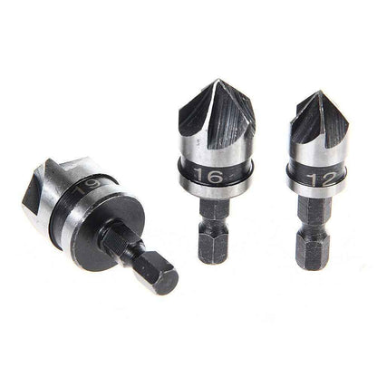 3pc Hex Countersink Drill Bits Carbon Steel HCS  1/4" 12mm 16mm 19mm Shank - Dukes Supplies