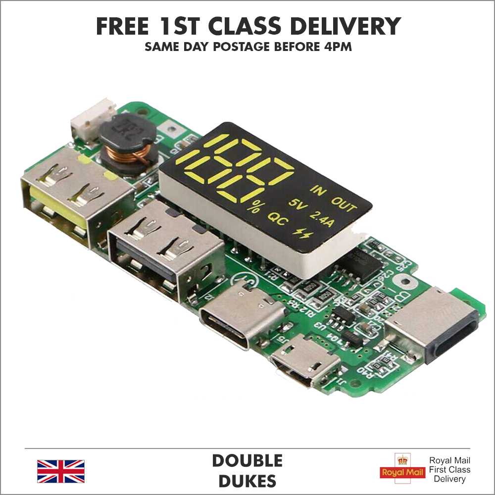 LED Dual USB 5V 2.4A Micro/Type-C USB Mobile 18650 Charging Module - Dukes Supplies