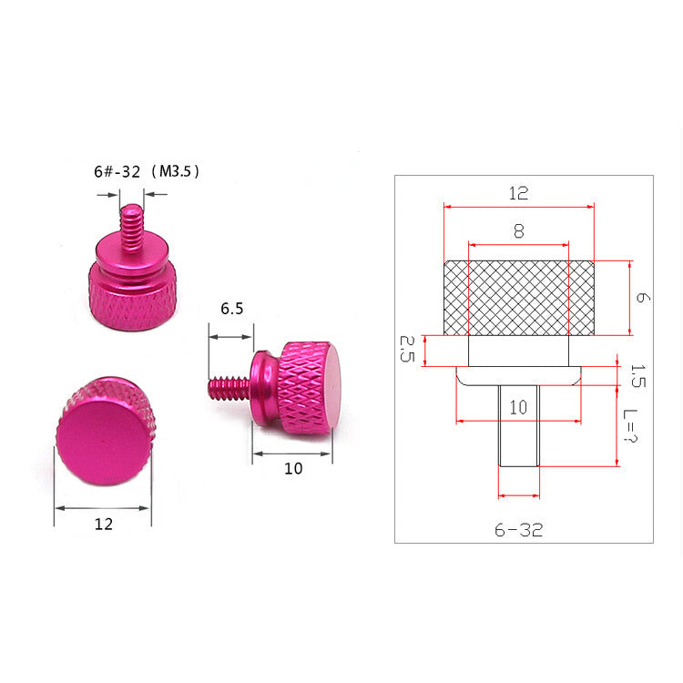 6-32 Thumb Screws Coloured Anodised - Computer Case Desktop - Pack of 4 - Dukes Supplies