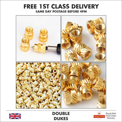 M3 THREADED BRASS KNURLED INSERT NUT HEAT MOLDING NUTSERT - Dukes Supplies