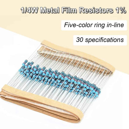600pc Resistors Kit - 1/4W Watt 0.25 Metal Film Kit Set Pack Arduino PI - Dukes Supplies