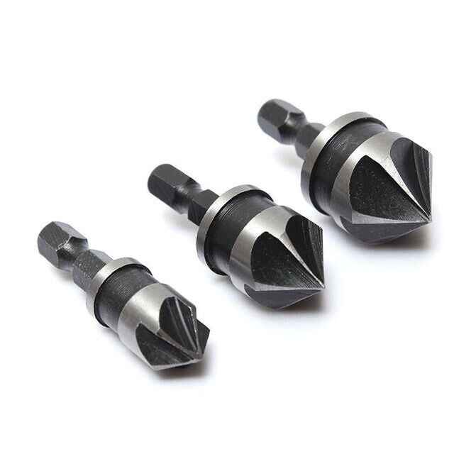 3pc Hex Countersink Drill Bits Carbon Steel HCS  1/4" 12mm 16mm 19mm Shank - Dukes Supplies