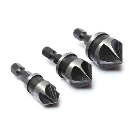3pc Hex Countersink Drill Bits Carbon Steel HCS  1/4" 12mm 16mm 19mm Shank - Dukes Supplies