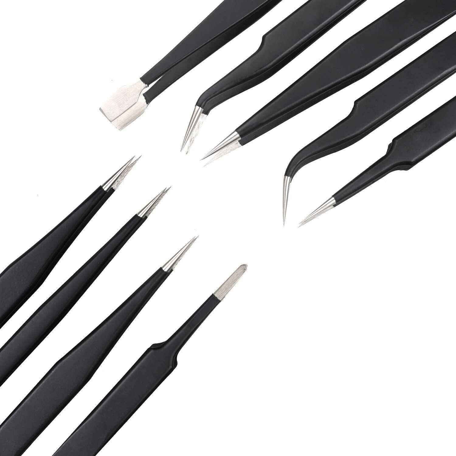 Professional ESD Anti-Static Stainless Steel Tweezers Set  Maintenance Tool 10pc - Dukes Supplies