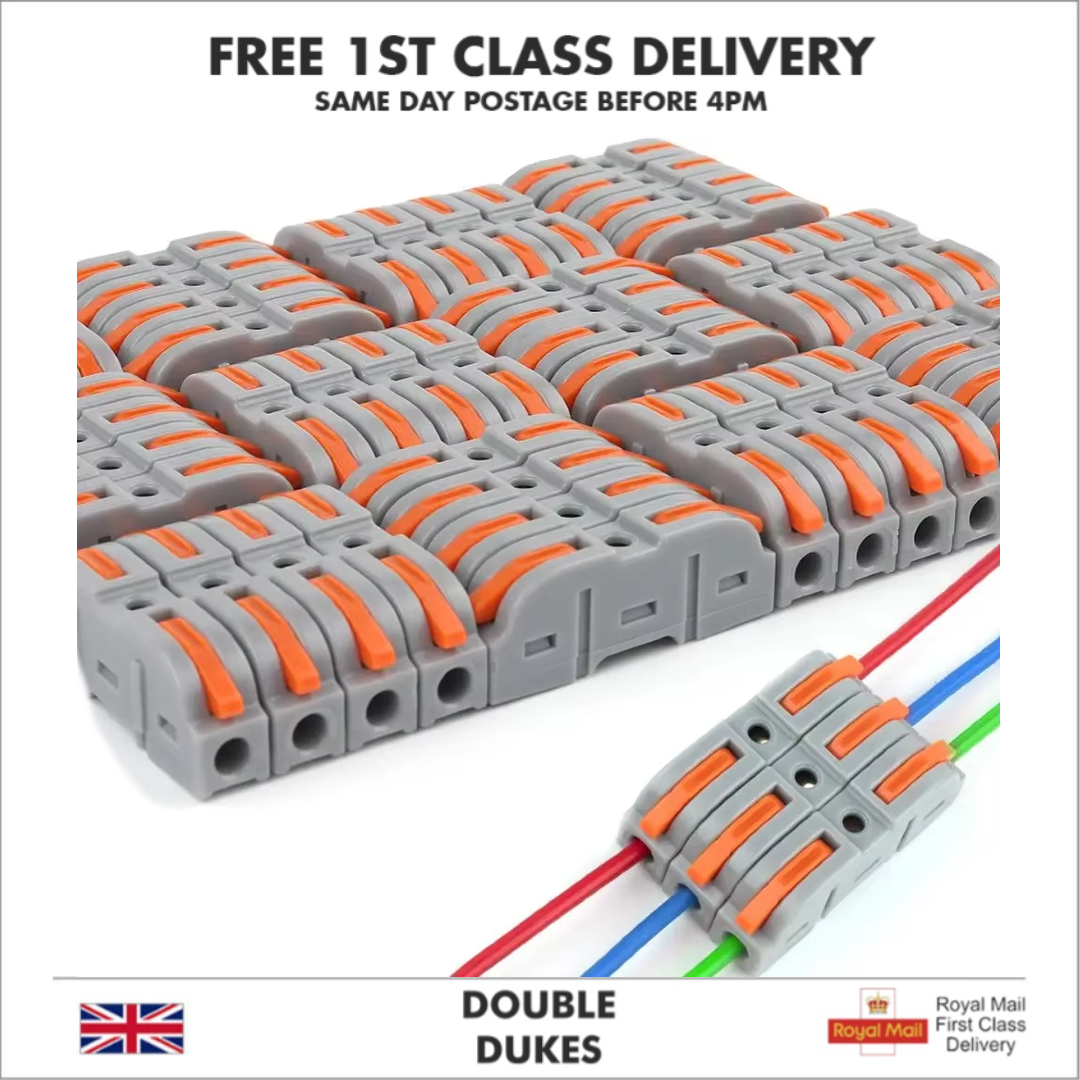 SPRING LEVER TERMINAL BLOCK ELECTRICAL CABLE WIRE CONNECTOR QUICK SPLICE INLINE - Dukes Supplies