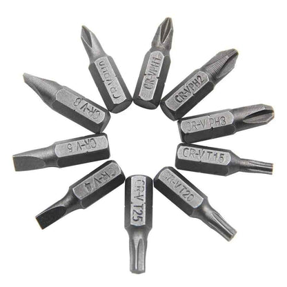 10pc Screwdriver Bits - Torx Cross Head Slotted Philips Hex Power Driver Screw - Dukes Supplies