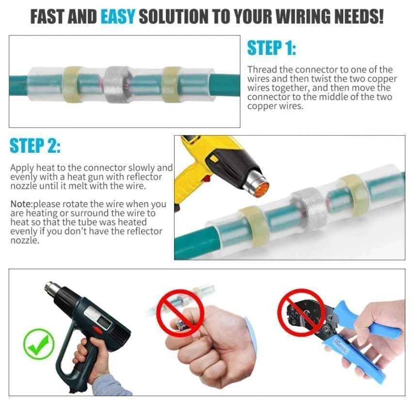 100pc Waterproof Wire Connectors Heat Shrink Solder Seal Sleeve Butt Terminals - Image 12