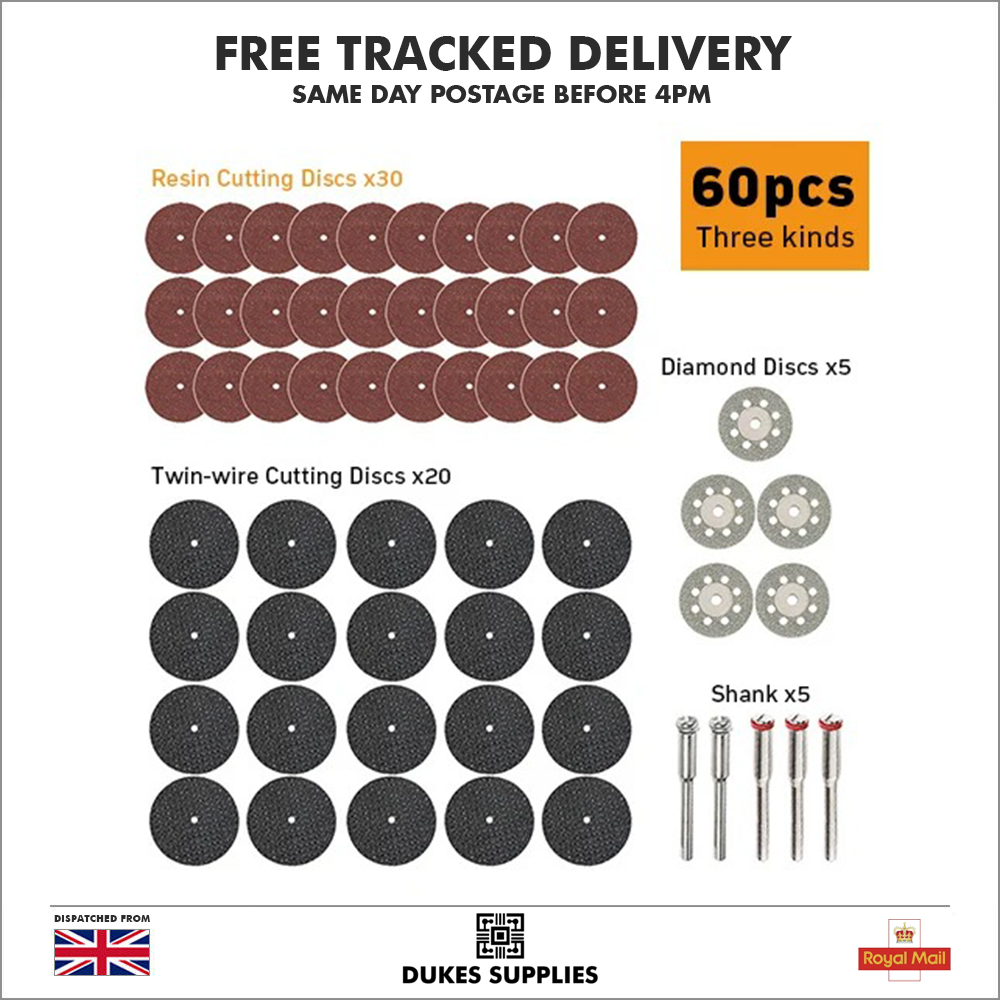 60pc Cutting Discs Wheel Saw Diamond Blades Set & Shanks For Rotary Tool Dremel - Image 1