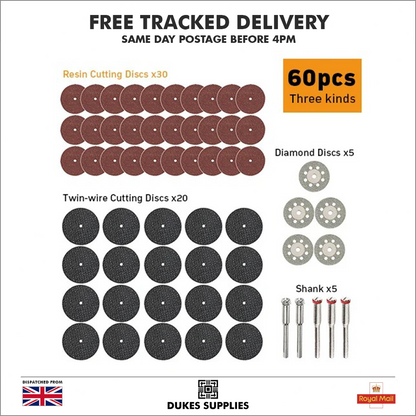 60pc Cutting Discs Wheel Saw Diamond Blades Set & Shanks For Rotary Tool Dremel - Image 1