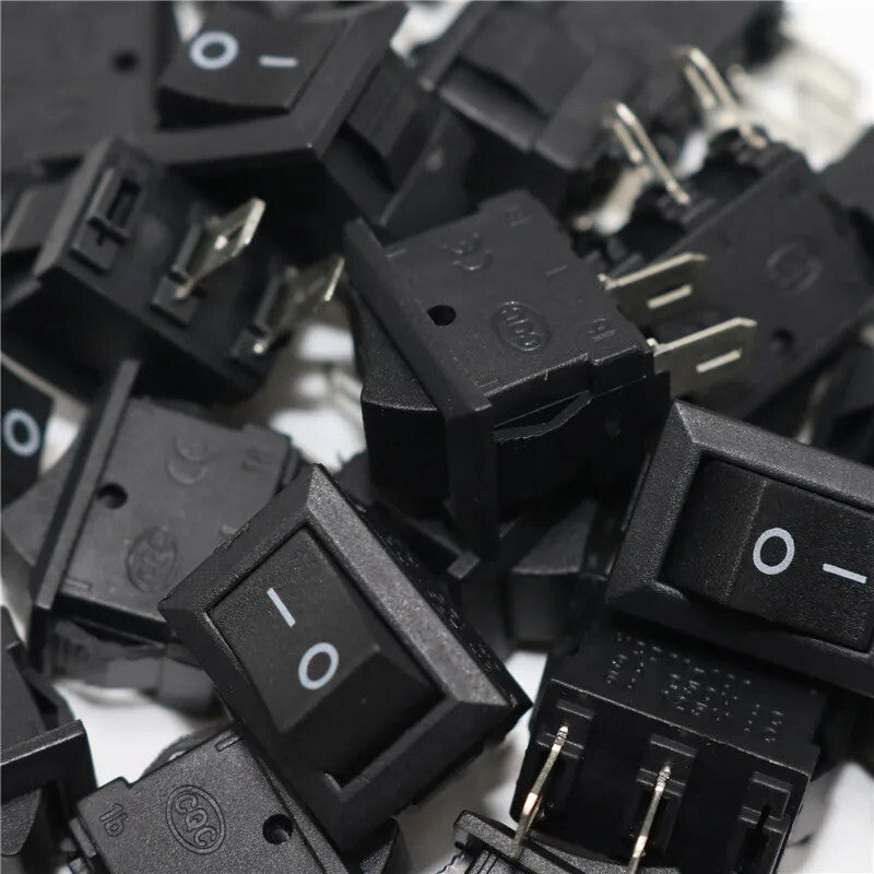 Rectangular Rocker Switch 15mm X 10mm KCD1 SPST Small Black 2 Pin ON-OFF 250V - Dukes Supplies