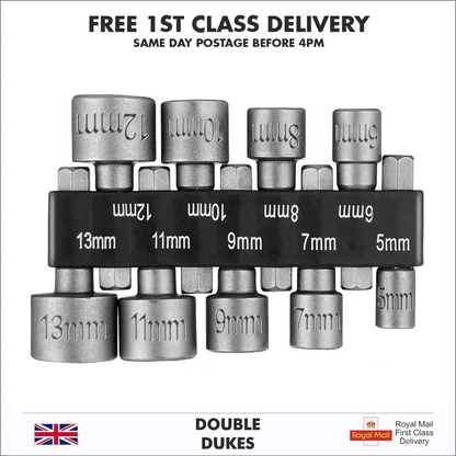 9pc Hex Shank Nut  1/4'' Driver Socket Adapter Set for Power Tools Bits Set - Dukes Supplies